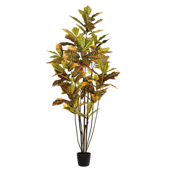 6Ft Potted Artificial Green & Orange Croton Tree By Vickerman | 6 ft | Michaels®